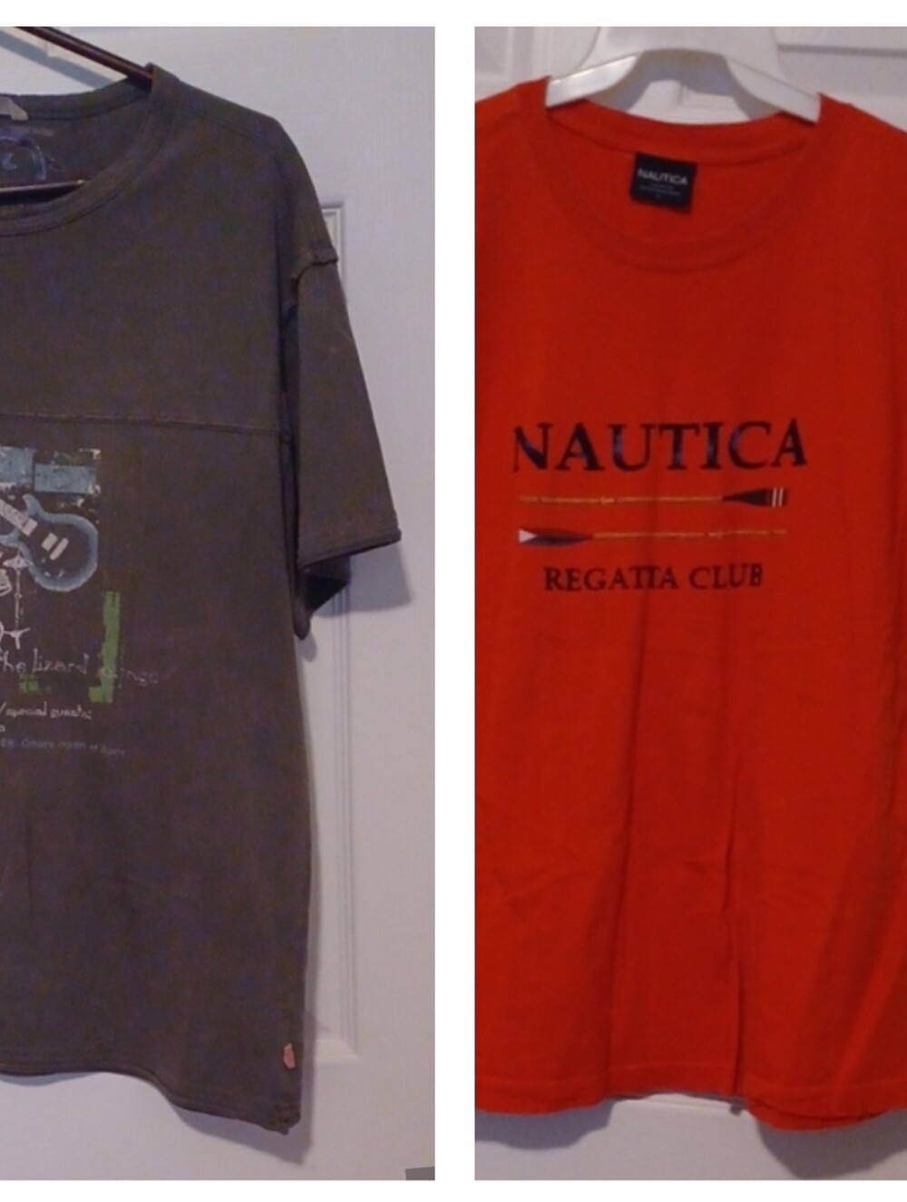 Vintage-Inspired Men's Graphic Tee - Charcoal Gray And Nautica Orange Tee Size L